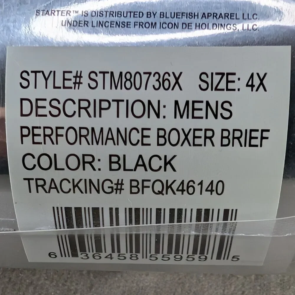 Starter Mens Performance Boxer Briefs 6 Pack Black Dri-Star Stretch Size 4XL New